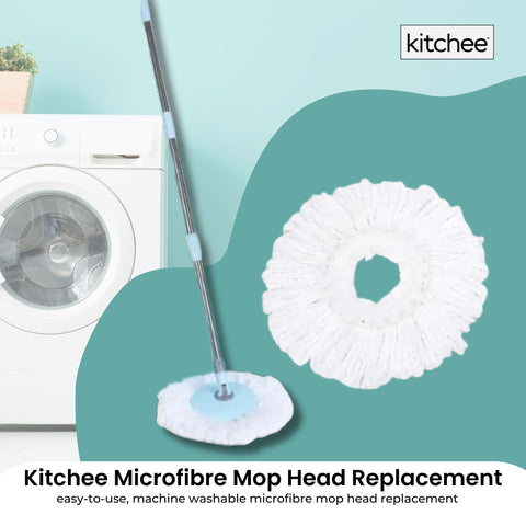 Kitchee Microfibre Replacement Mop Head for Spin Mop - White, 33 x 33cm