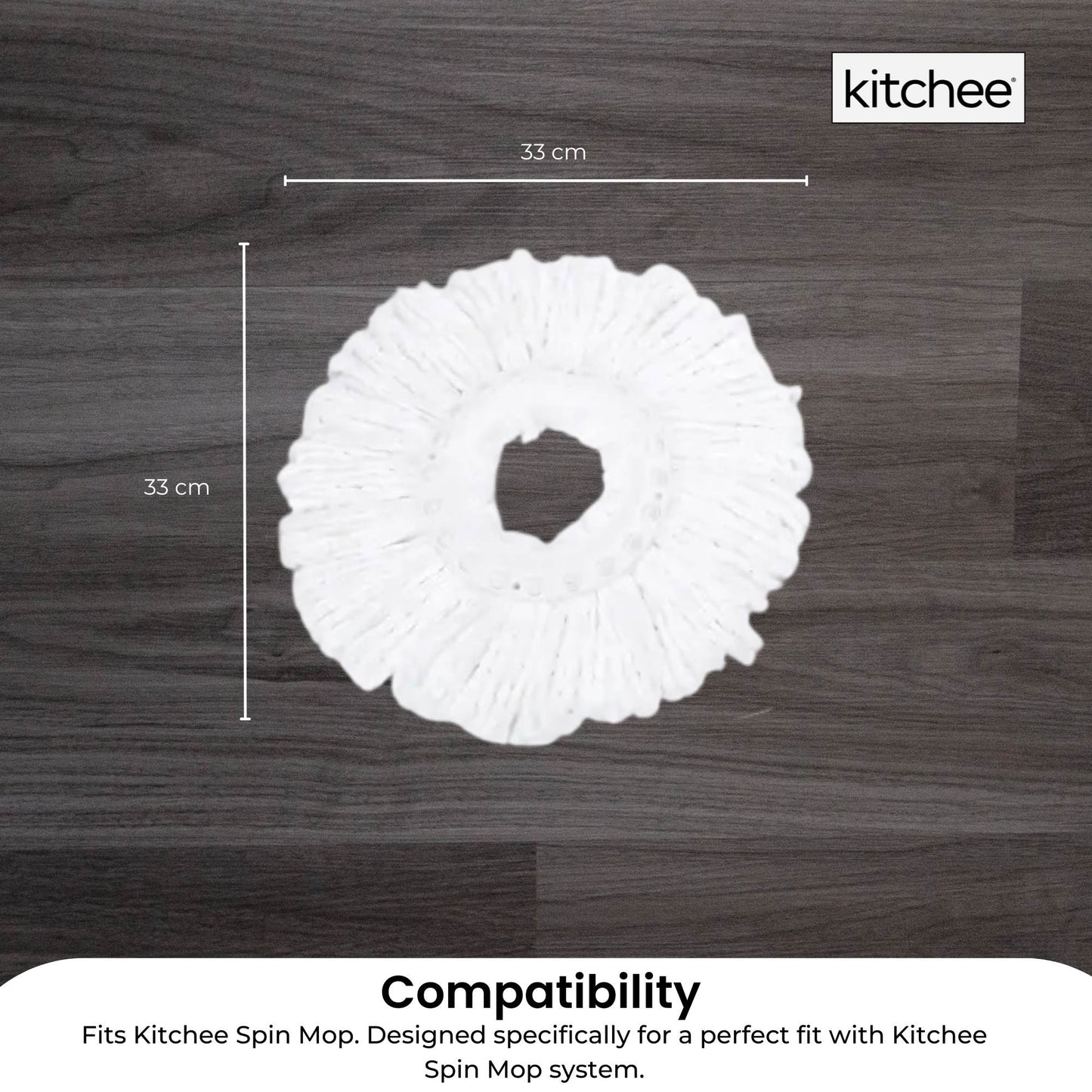 Kitchee Spin Mop Replacement Mop Head 4 Pack, 33x33 cm, Machine Washable
