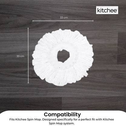 Kitchee Spin Mop Replacement Mop Head 4 Pack, 33x33 cm, Machine Washable