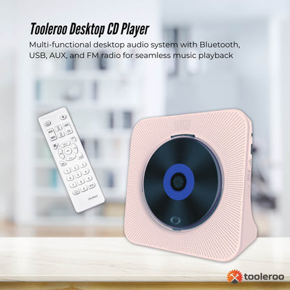 Tooleroo USB Rechargeable Desktop CD Player Speaker – Bluetooth Portable Pink