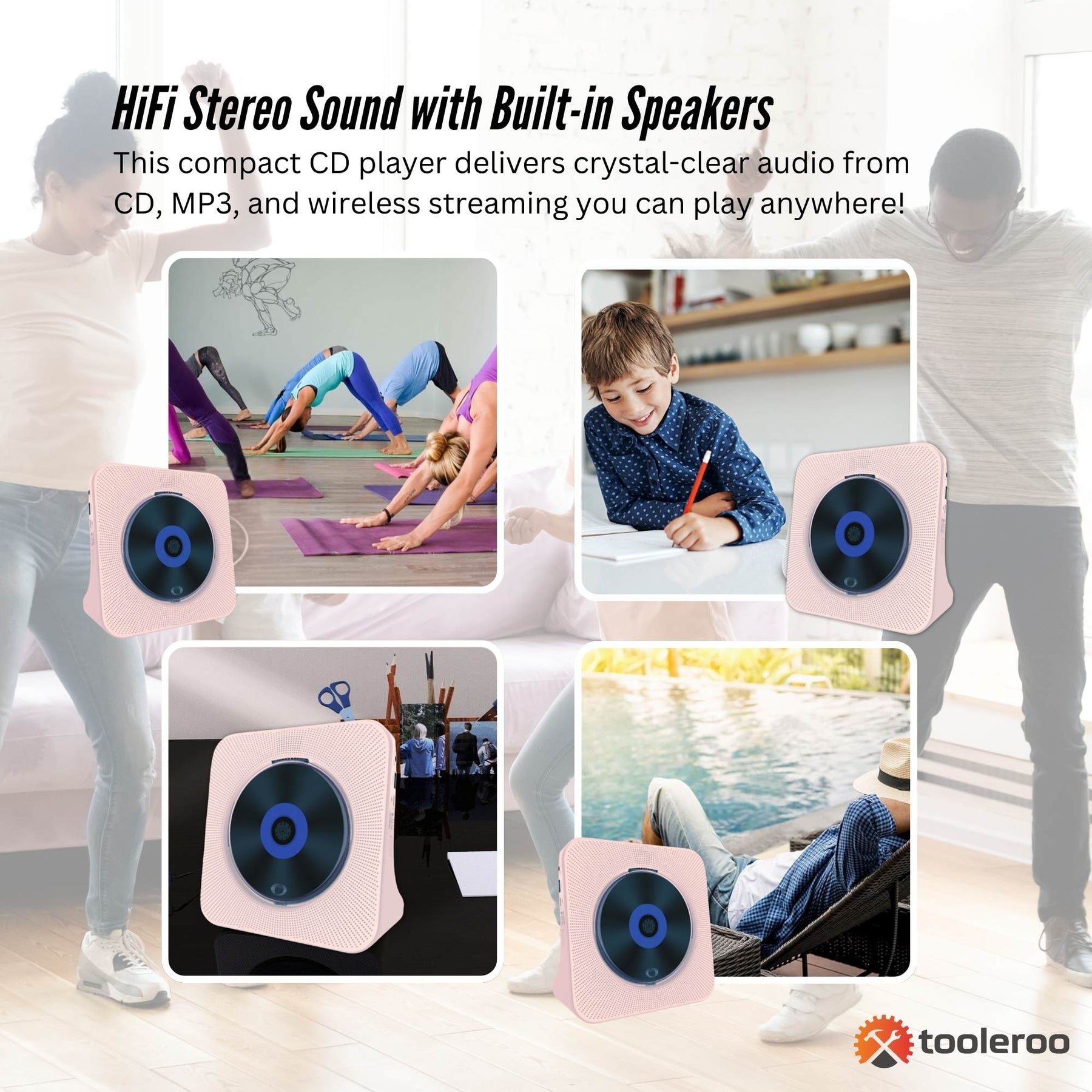 Tooleroo Bluetooth Portable Desktop CD Player Speaker - Pink