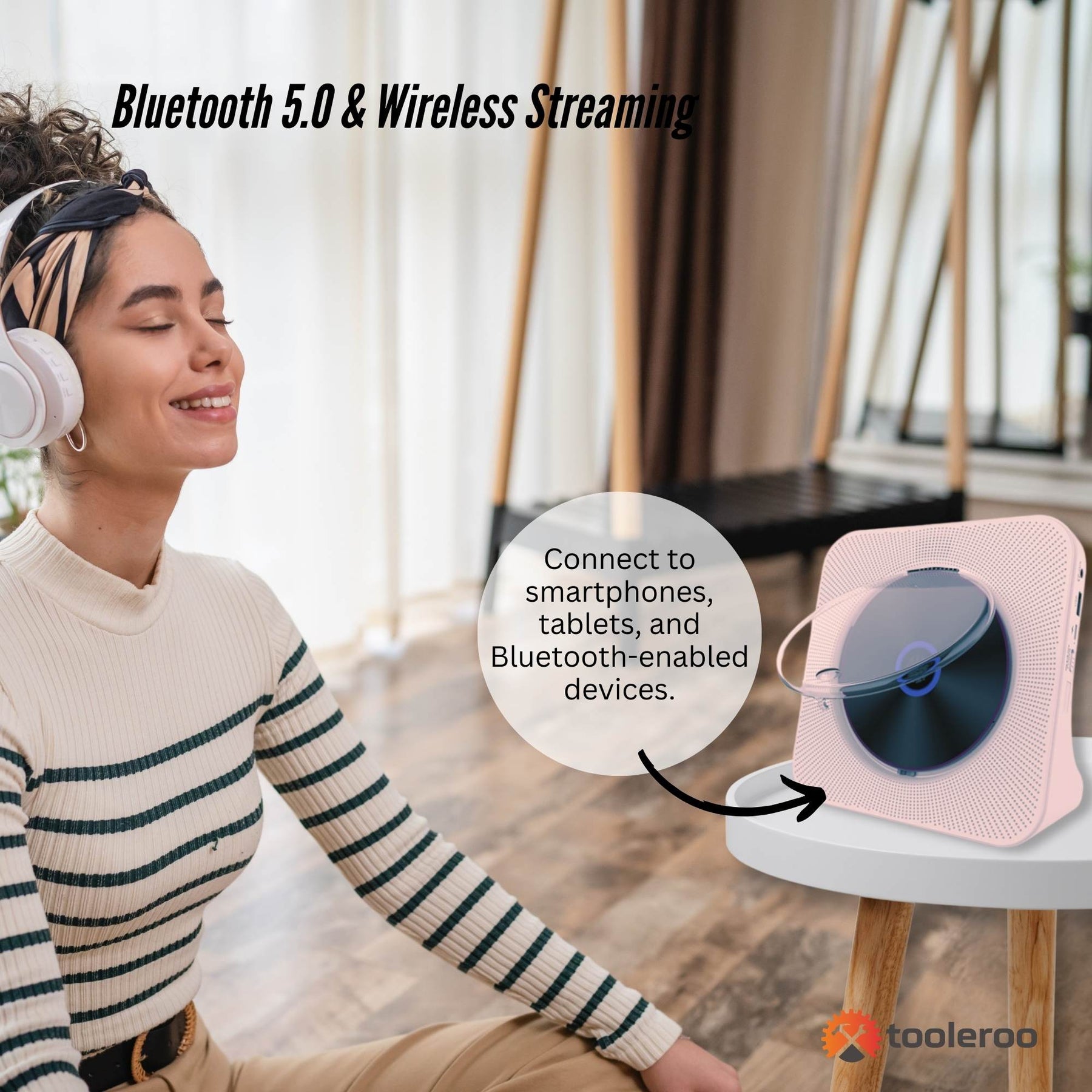 Tooleroo Bluetooth Portable Desktop CD Player Speaker - Pink