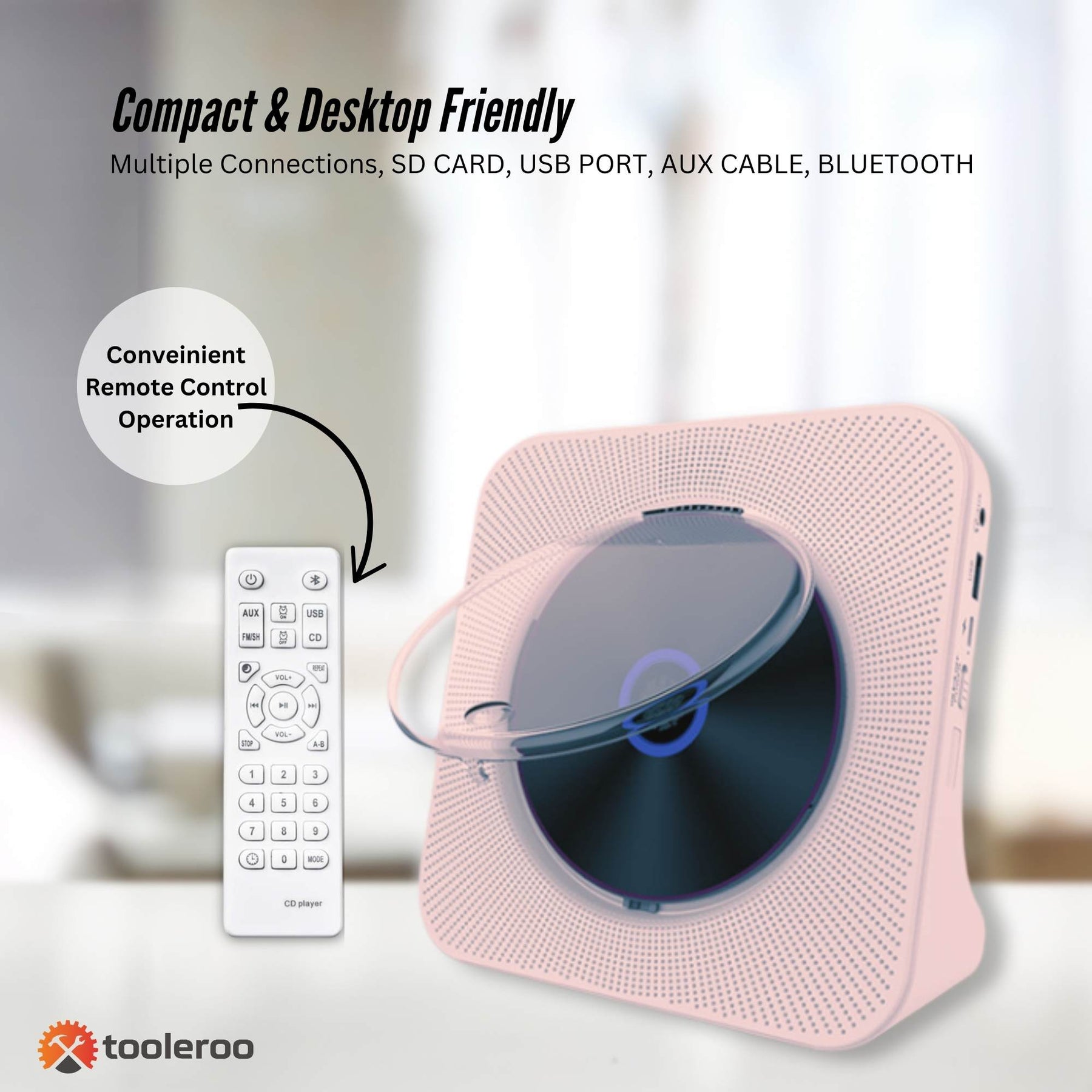 Tooleroo Bluetooth Portable Desktop CD Player Speaker - Pink