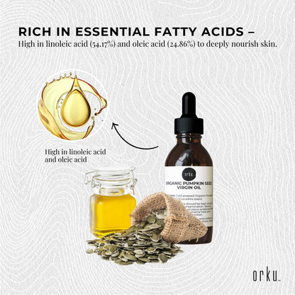Orku Organic Pumpkin Seed Oil 25ml - Virgin Cold Pressed, 100% Pure, Cosmetic Gr.