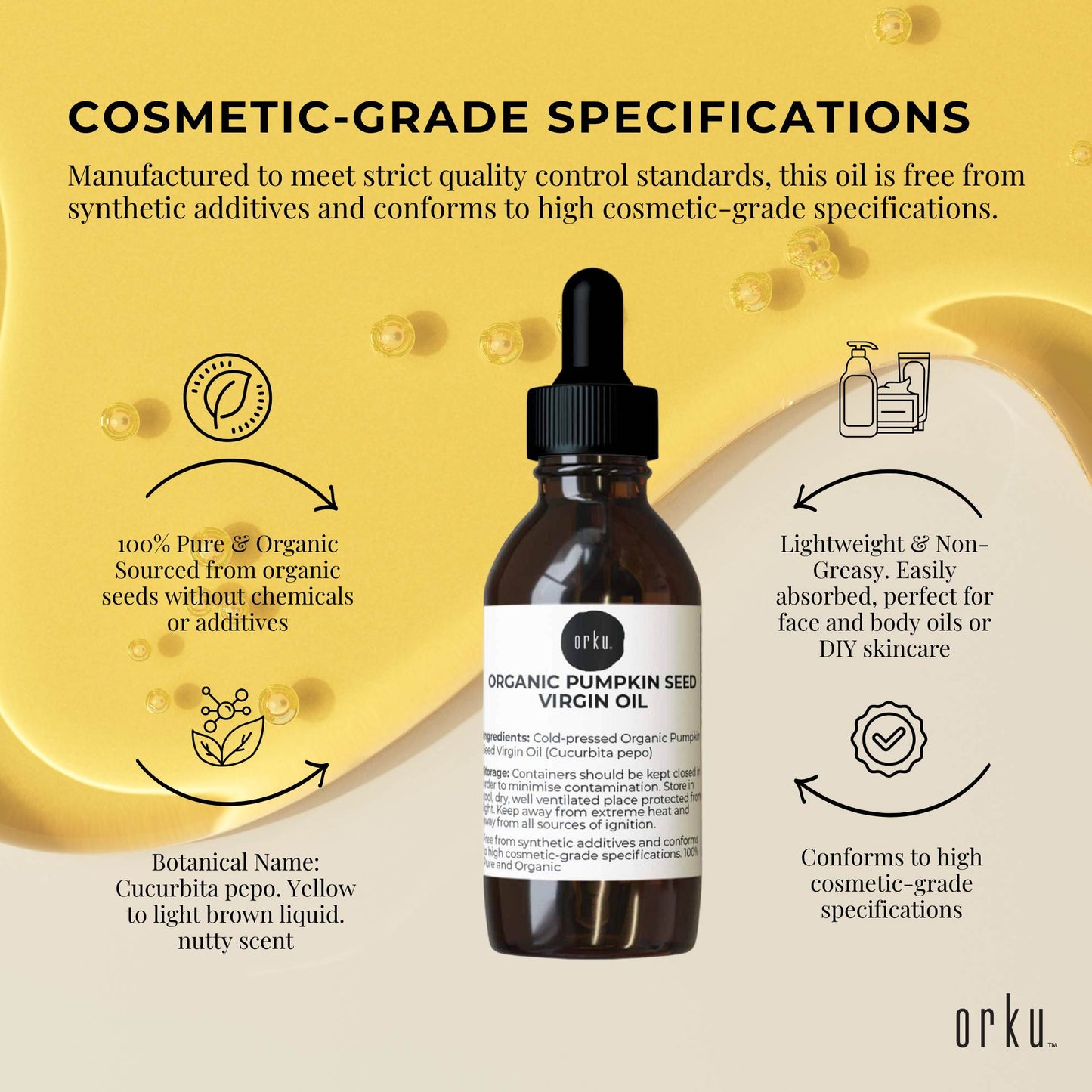 Orku Organic Pumpkin Seed Oil 25ml - Virgin Cold Pressed, 100% Pure, Cosmetic Gr.
