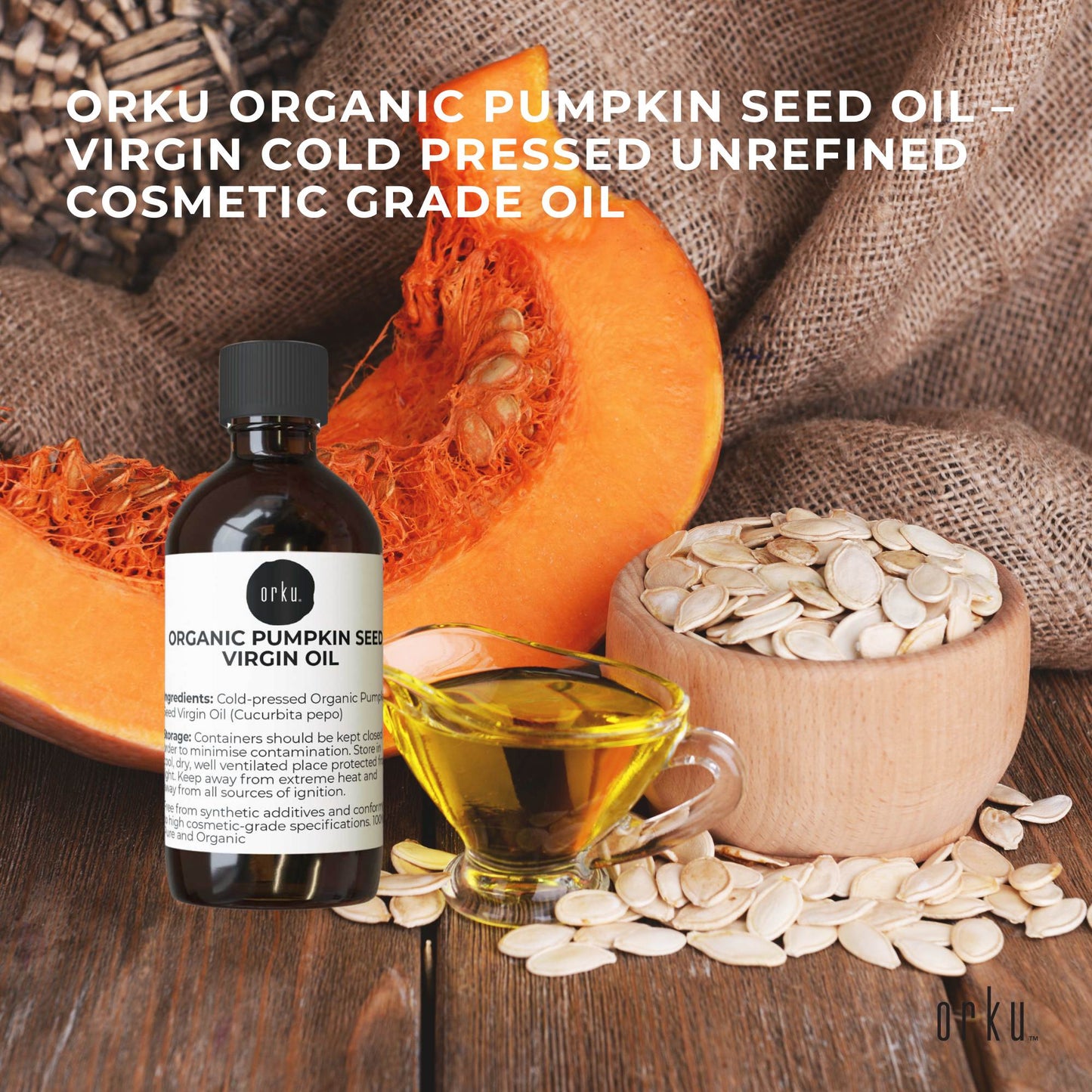 Orku Organic Pumpkin Seed Oil 100ml - Virgin Cold Pressed, Cosmetic Grade