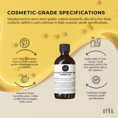 Orku Organic Pumpkin Seed Oil 100ml - Virgin Cold Pressed, Cosmetic Grade