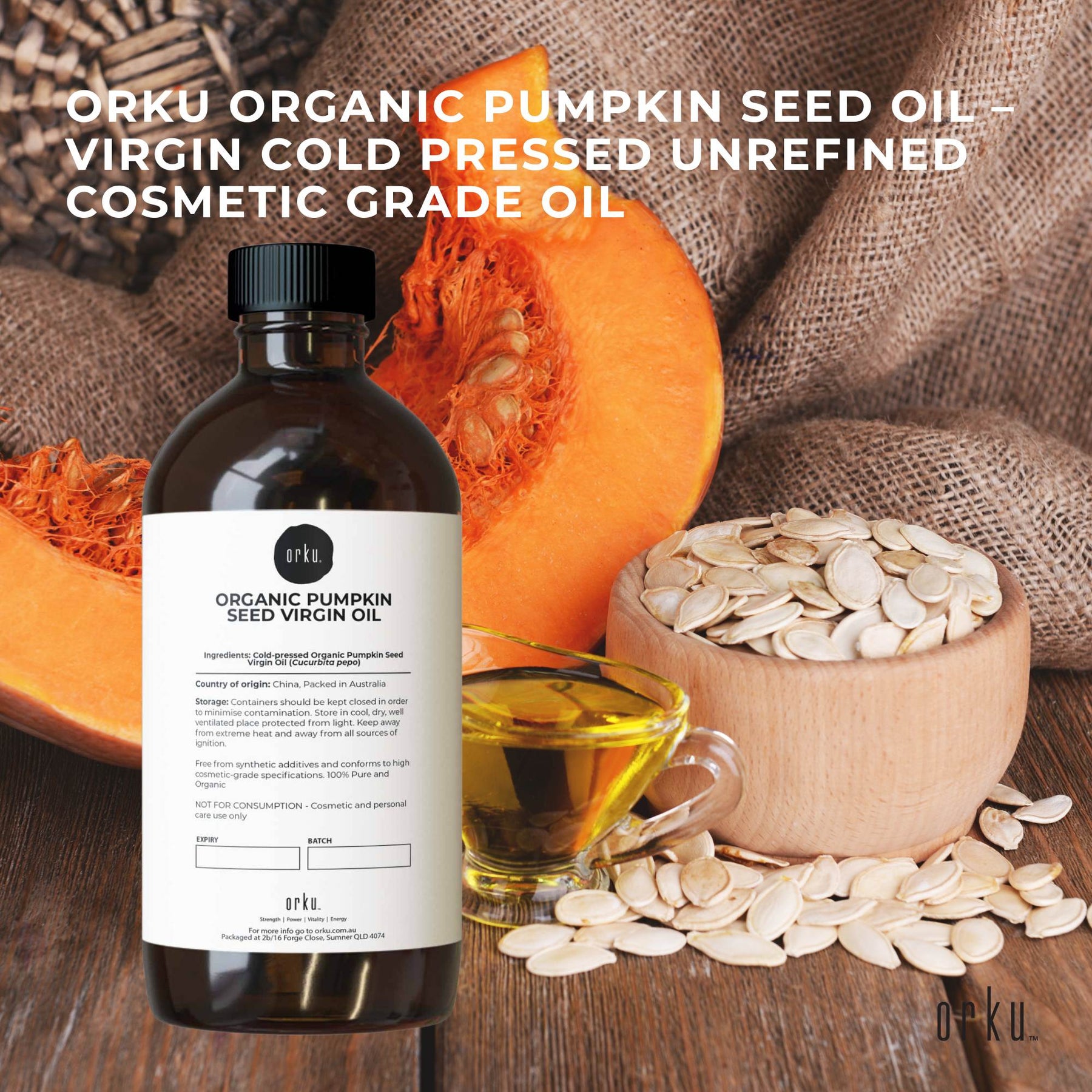 Orku Organic Pumpkin Seed Oil 500ml - Virgin Cold Pressed, 100% Pure, Cosmetic Gr. - SuperSaverAU - view 2