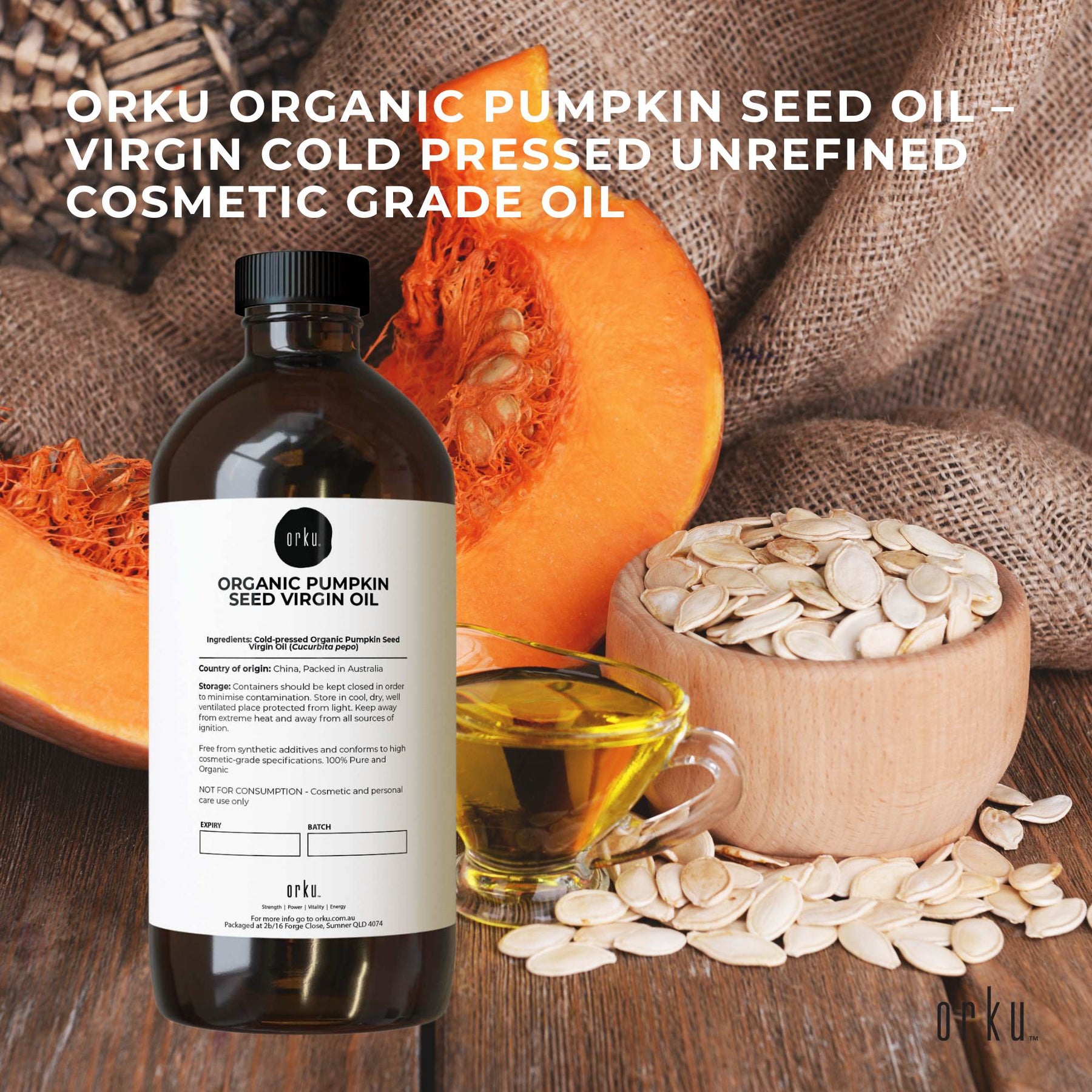 Orku Organic Pumpkin Seed Oil 1L - Virgin Cold Pressed, 100% Pure, Cosmetic Gr. - SuperSaverAU - view 2