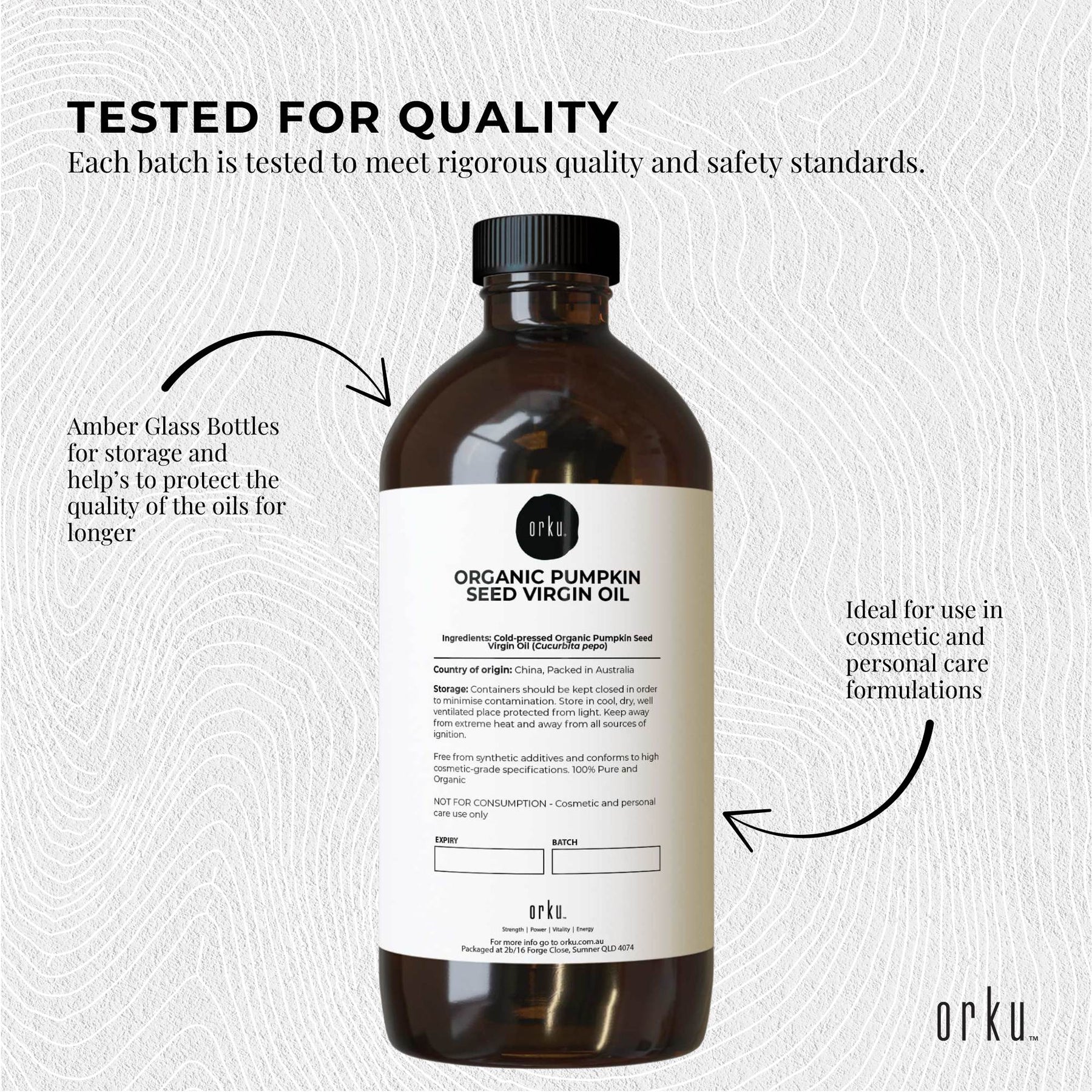 Orku Organic Pumpkin Seed Oil 1L - Virgin Cold Pressed, 100% Pure, Cosmetic Gr. - SuperSaverAU - view 5