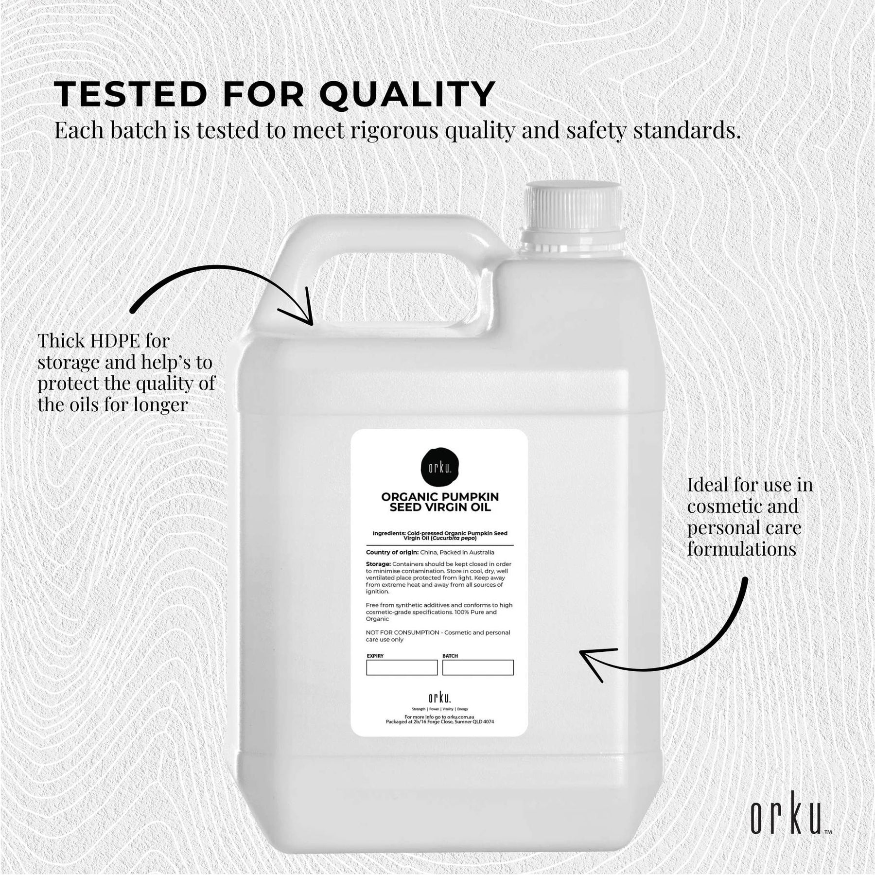 Orku Organic Pumpkin Seed Oil 5L Cosmetic Grade Cold Pressed Carrier Oil