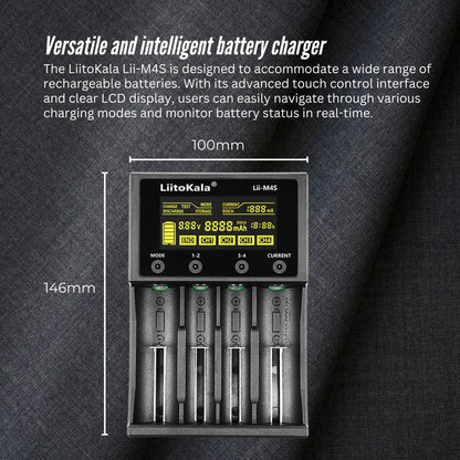 LiitoKala Lii-M4S Battery Charger LCD 4-Slot USB Li-ion NiMH Test Discharge Mode