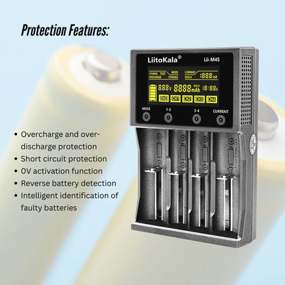 LiitoKala Lii-M4S Battery Charger LCD 4-Slot USB Li-ion NiMH Test Discharge Mode