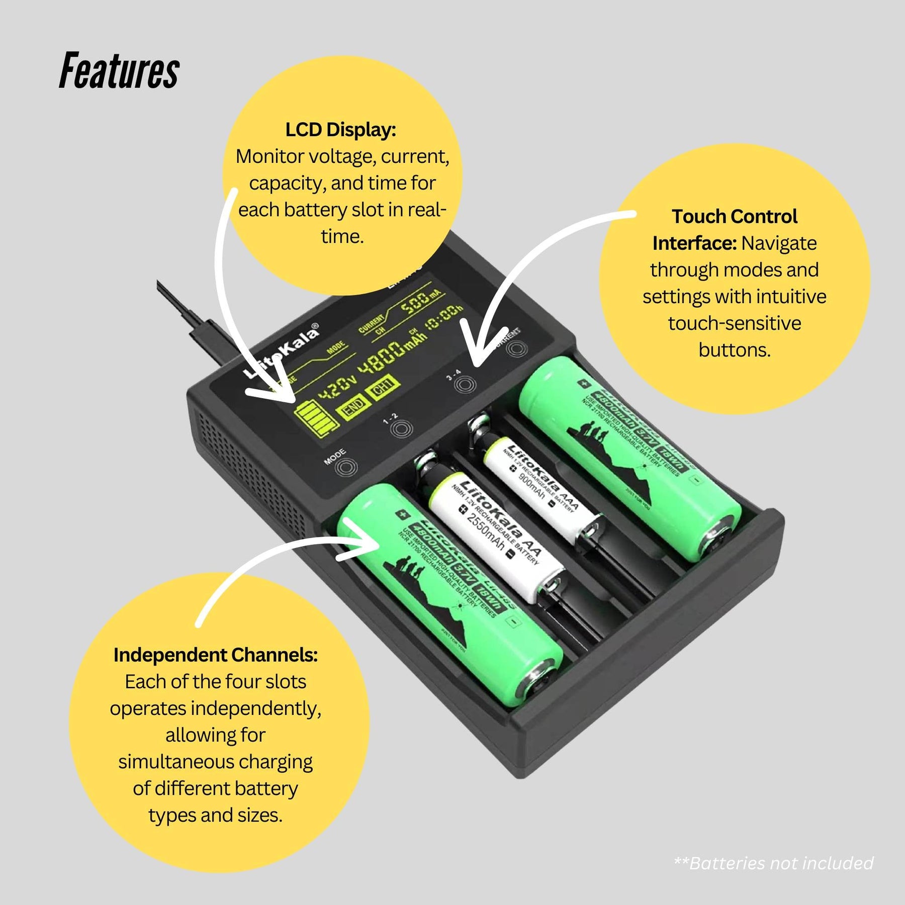LiitoKala Lii-M4S Battery Charger LCD 4-Slot USB Li-ion NiMH Test Discharge Mode - SuperSaverAU - view 5