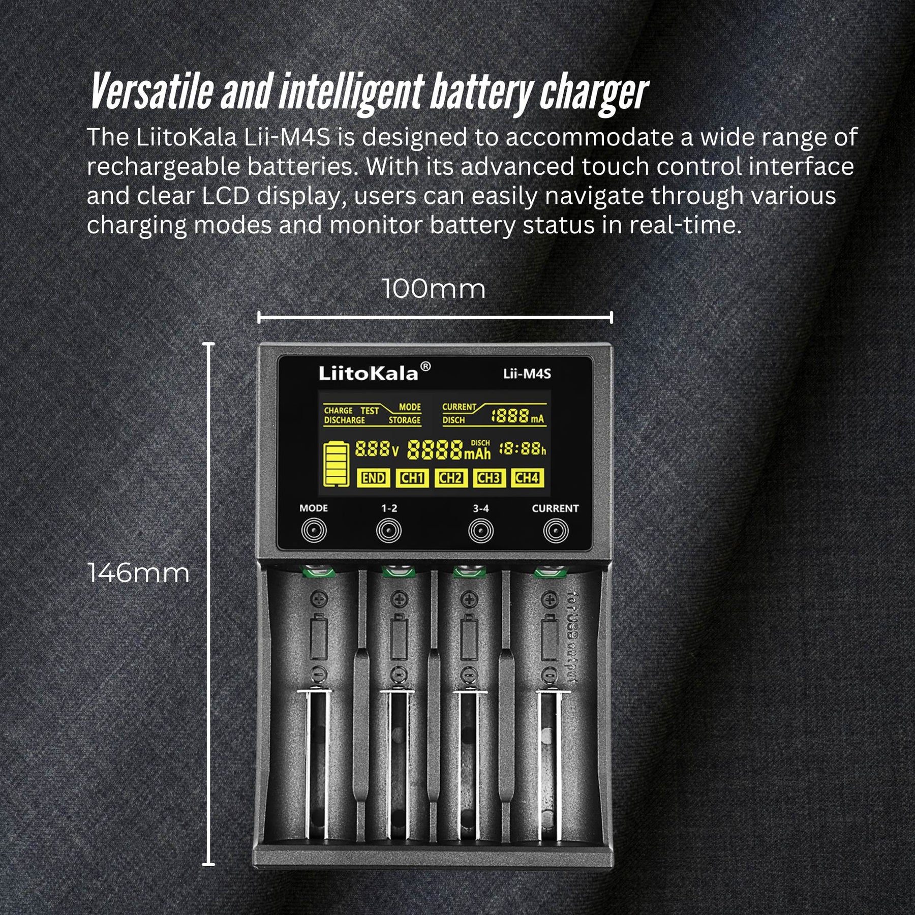 LiitoKala Lii-M4S Battery Charger LCD 4-Slot USB Li-ion NiMH Test Discharge Mode - SuperSaverAU - view 6