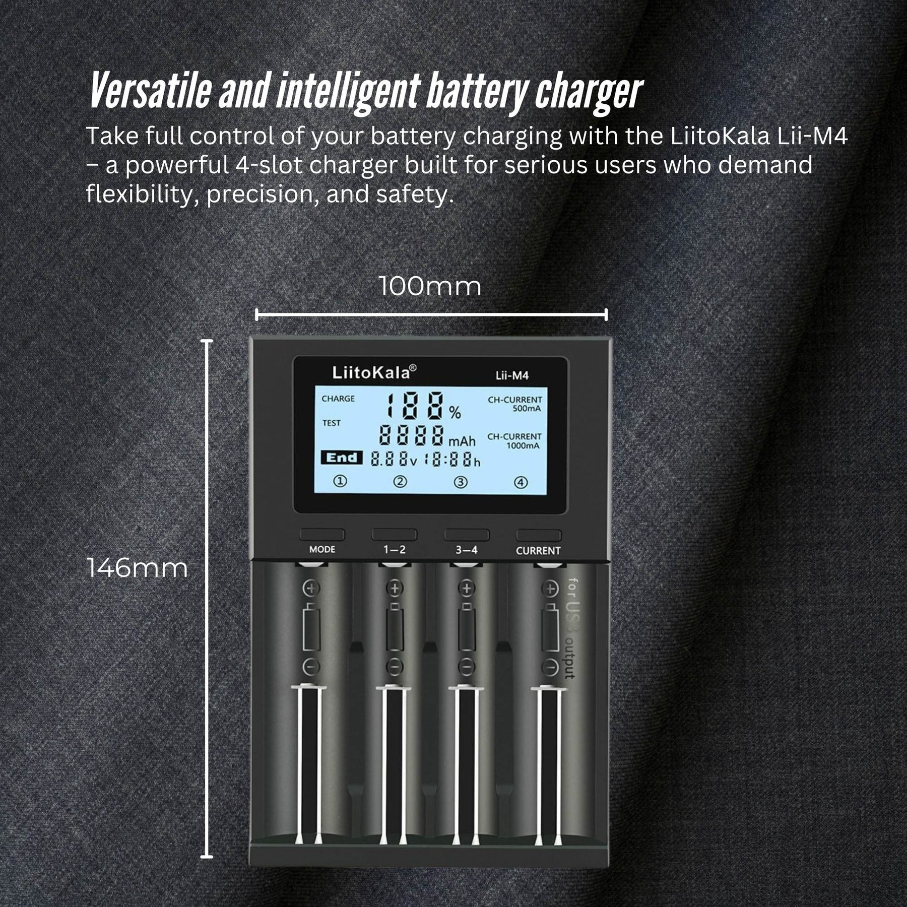LiitoKala Lii-M4 Smart Battery Charger LCD - 4-Slot USB for 18650 AA AAA Li-ion - SuperSaverAU - view 3