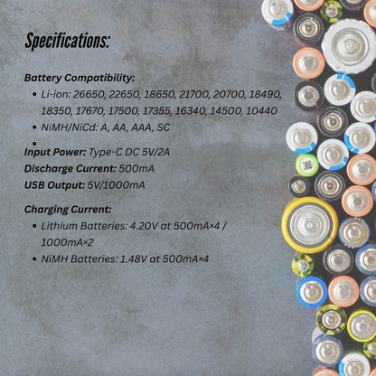 LiitoKala Lii-M4 Smart Battery Charger LCD - 4-Slot USB for 18650 AA AAA Li-ion