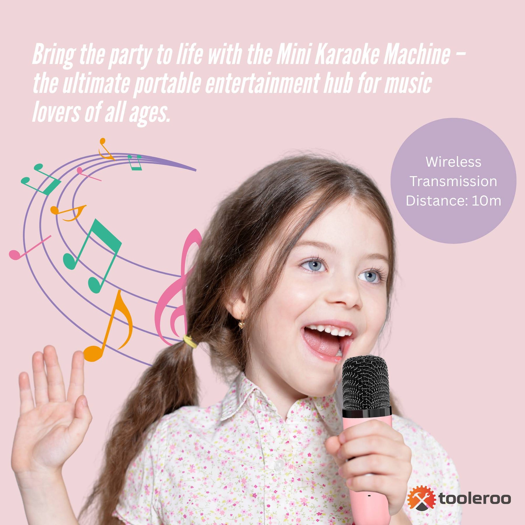 Mini Karaoke Machine and 2x Wireless Microphones Portable Bluetooth Speaker Pink - SuperSaverAU - view 3