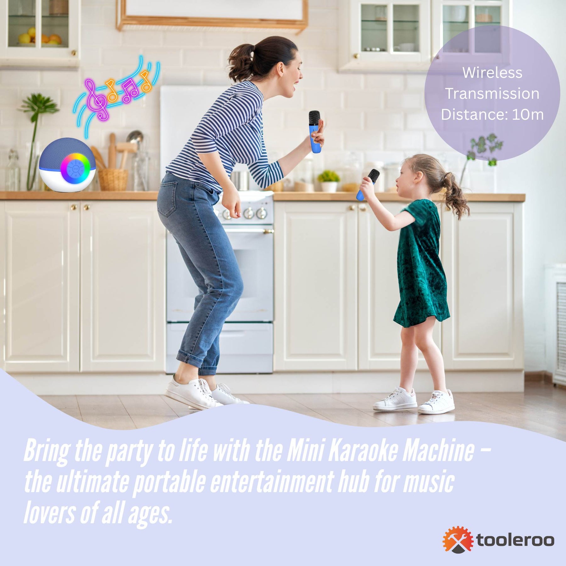 Mini Karaoke Machine and 2x Wireless Microphones Portable Bluetooth Speaker Blue - SuperSaverAU - view 3