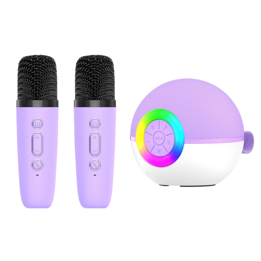 Mini Karaoke Machine - 2x Wireless Microphones Portable Bluetooth Speaker Purple - SuperSaverAU - view 1