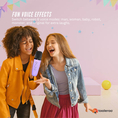 Mini Karaoke Machine - 2x Wireless Microphones Portable Bluetooth Speaker Purple