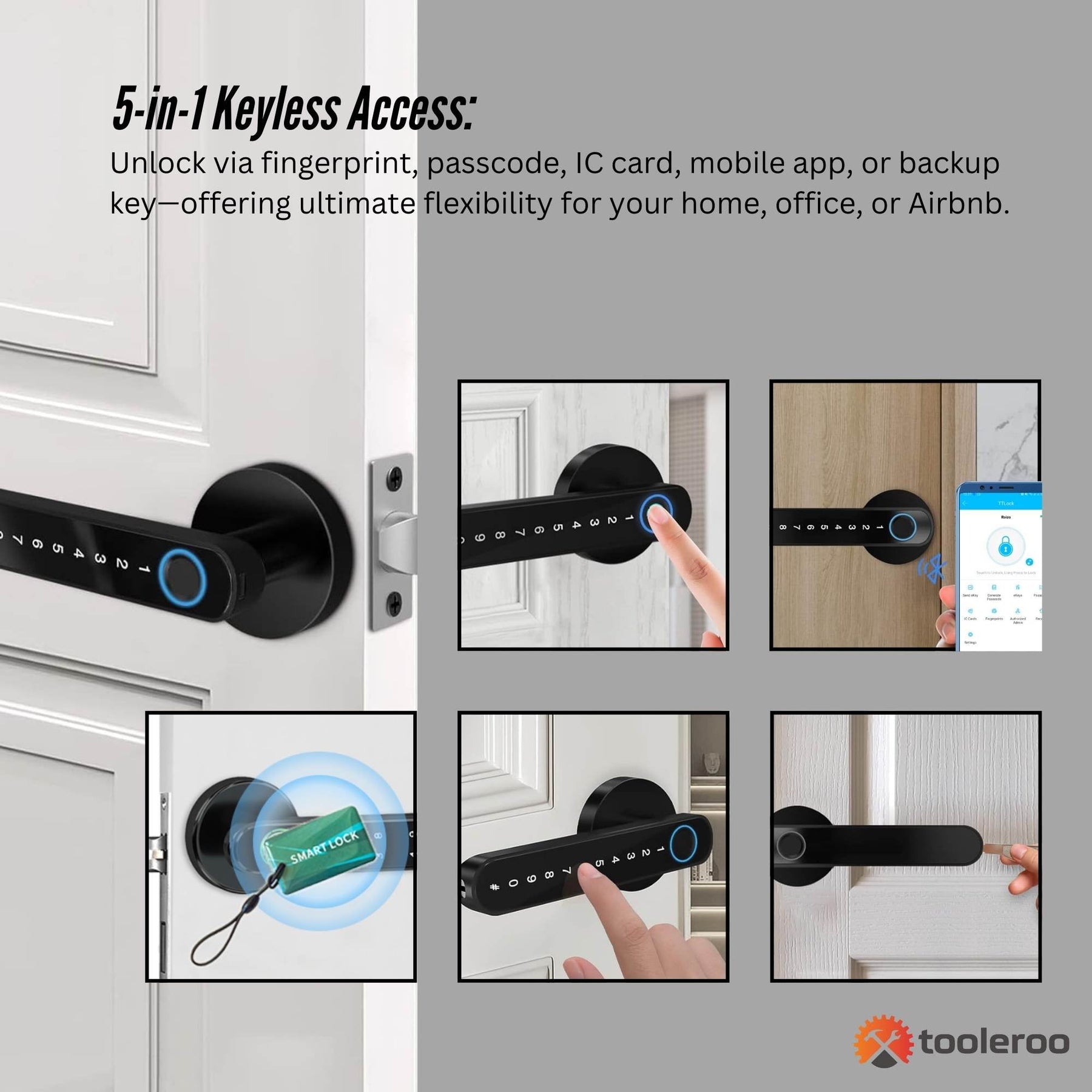 Tooleroo Digital Smart Door Lock Handle - 5in1 Keypad Home Entry Security System - SuperSaverAU - view 4