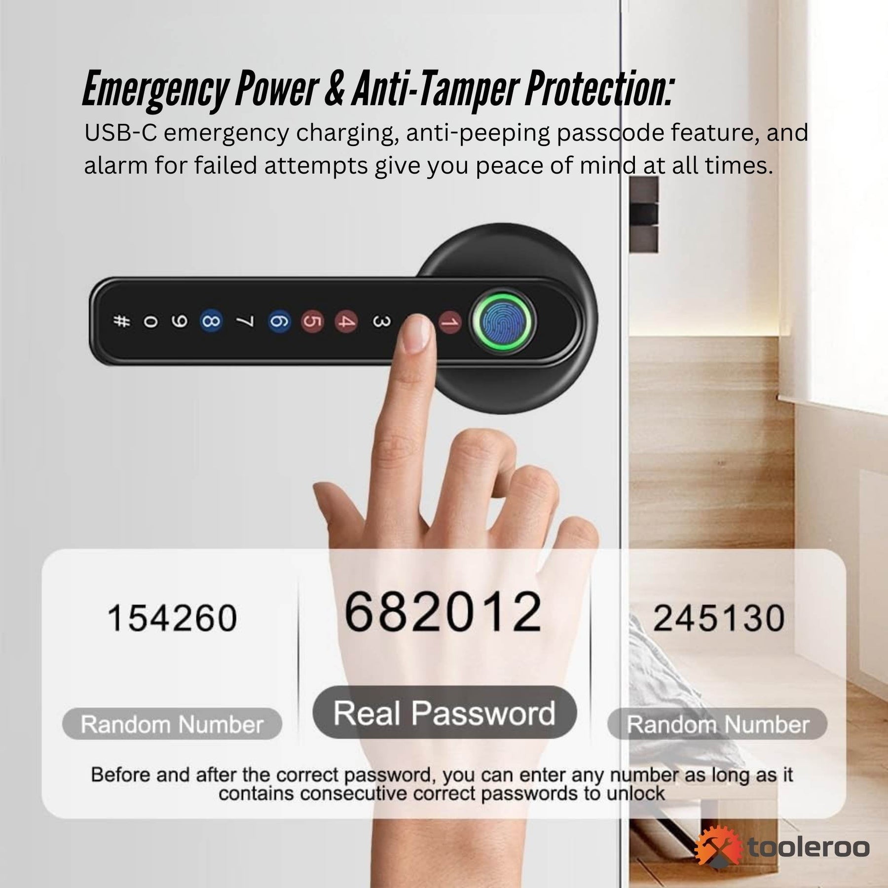 Tooleroo Digital Smart Door Lock Handle - 5in1 Keypad Home Entry Security System - SuperSaverAU - view 7