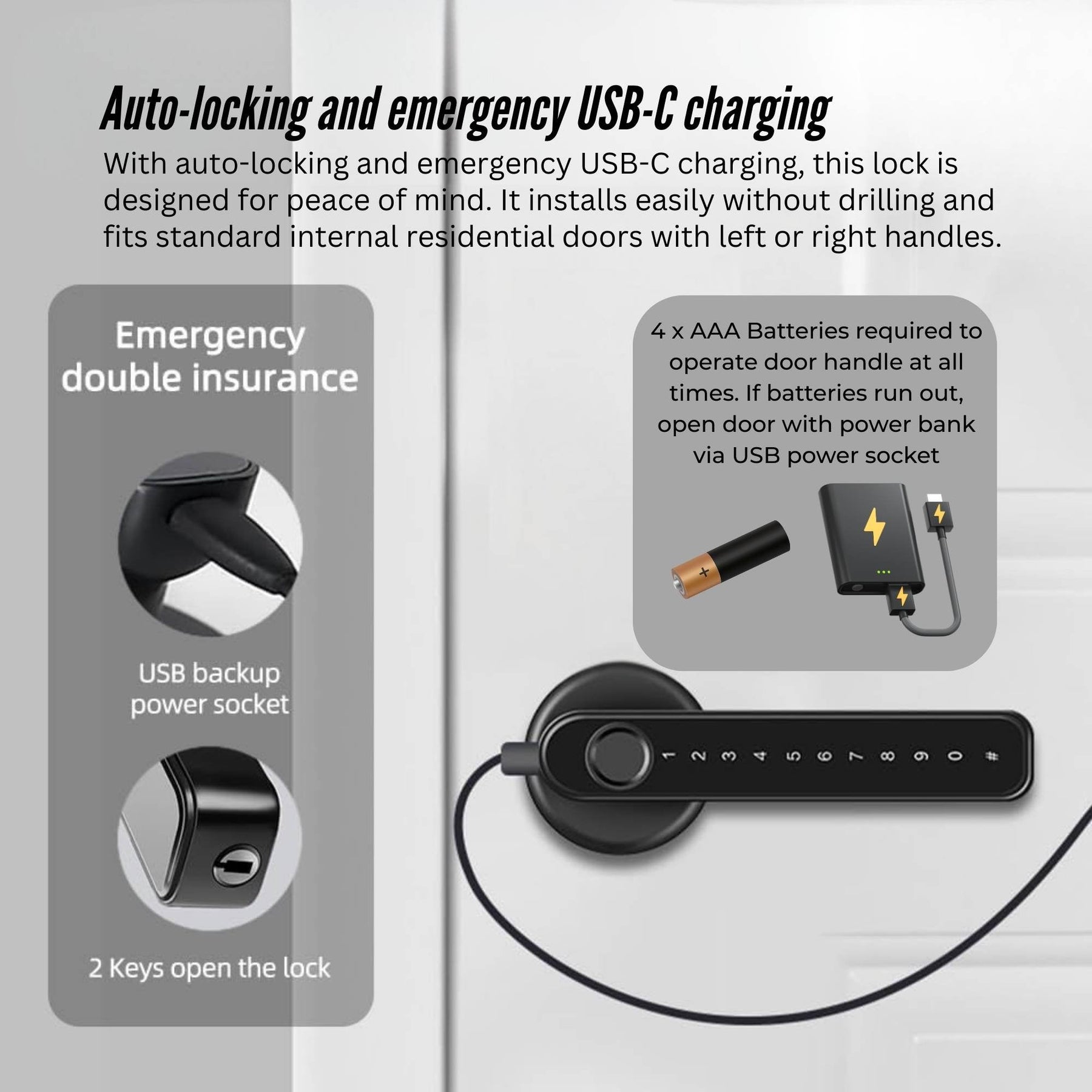 Tooleroo Digital Smart Door Lock Handle - 5in1 Keypad Home Entry Security System - SuperSaverAU - view 8