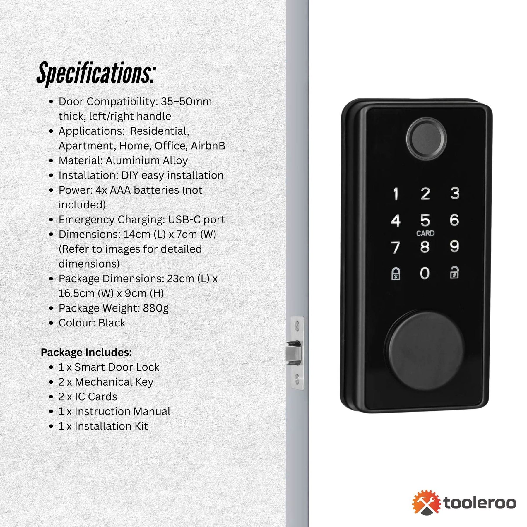 Tooleroo Digital Smart Door Lock Keypad - 5-in-1  Home Entry Security System - SuperSaverAU - view 9