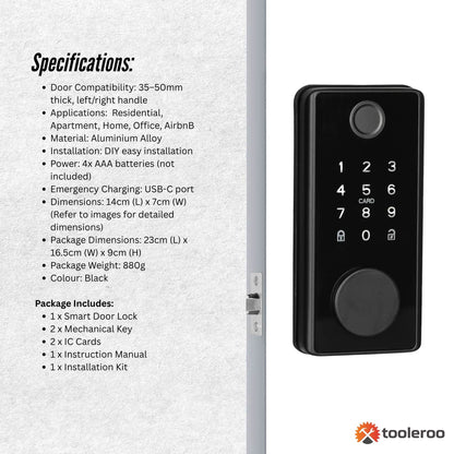 Tooleroo Digital Smart Door Lock Keypad - 5-in-1  Home Entry Security System