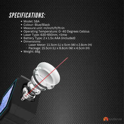 Tooleroo 40m Digital Laser Distance Measurer - LCD Area Volume Meter Tool