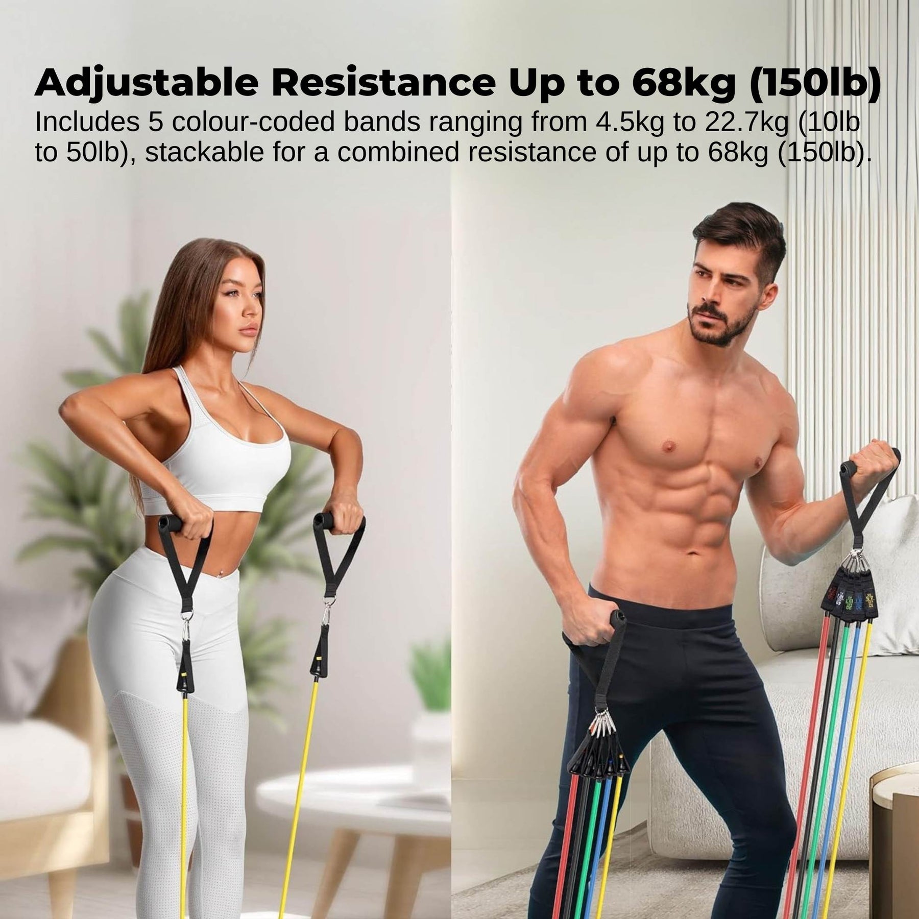 Social Hike Resistance Band Set with Handles - 11pcs Home Workout Kit 4.5-68kg - SuperSaverAU - view 5