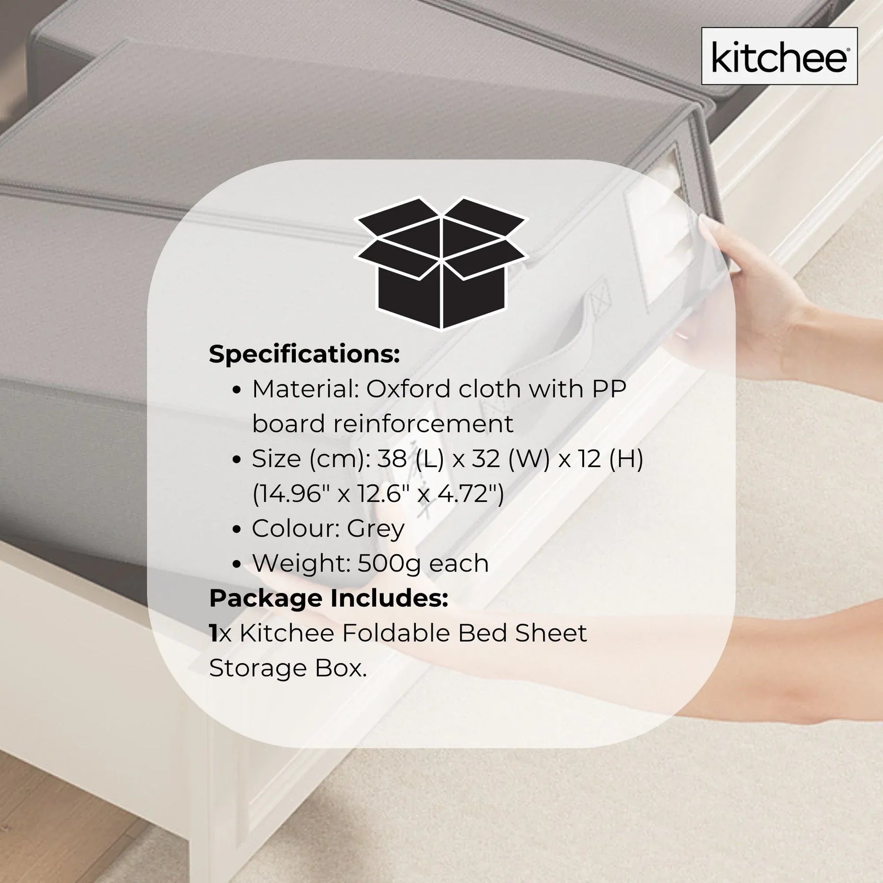 Kitchee Foldable Bed Sheet Storage Box – Grey 1 Pack