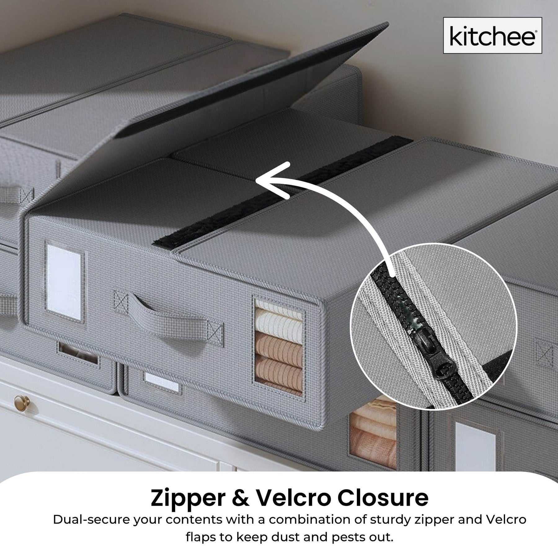 Kitchee Foldable Bed Sheet Storage Box, Grey, 38x32x12 cm, Waterproof, Space-Saving, 4x - SuperSaverAU - view 3