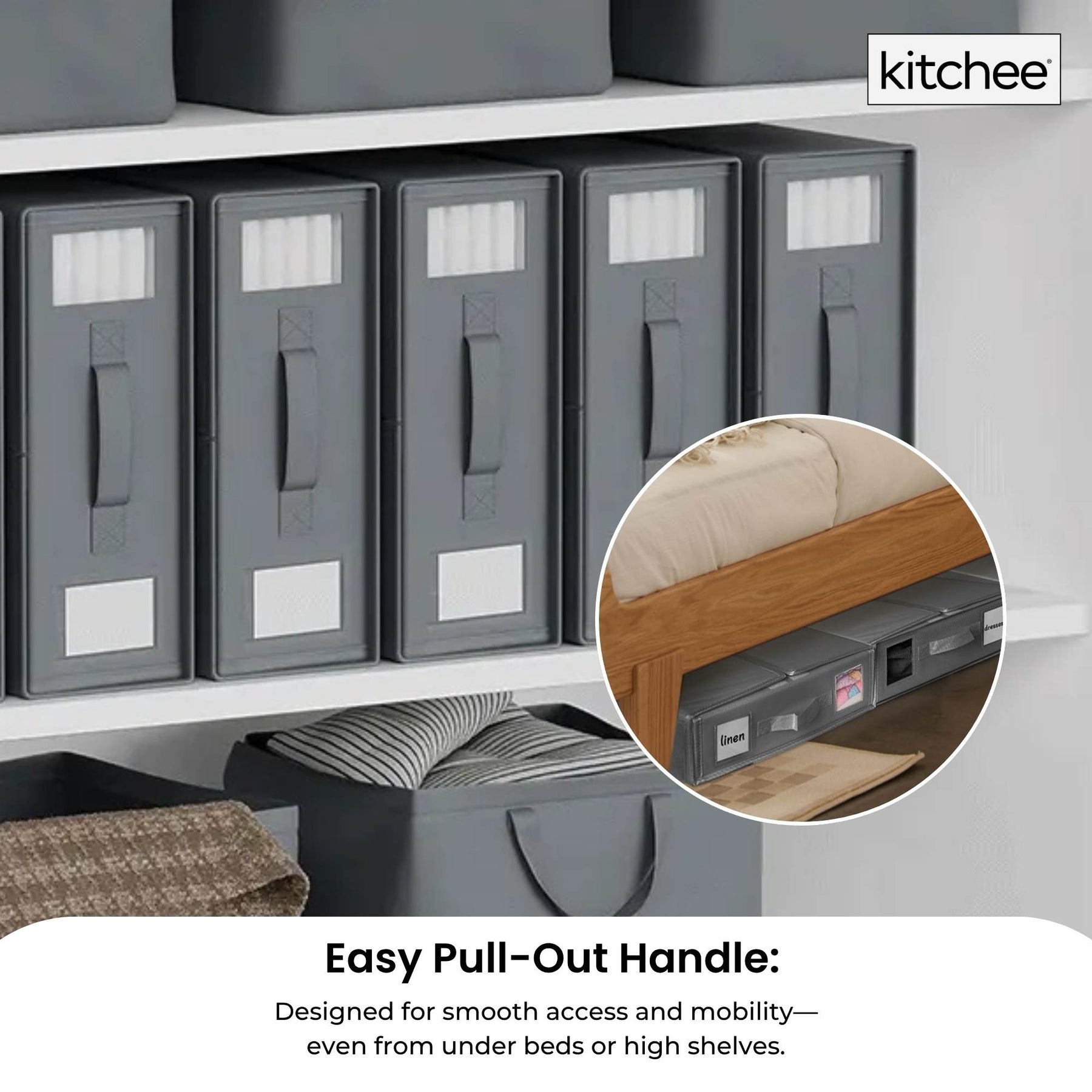 Kitchee Foldable Bed Sheet Storage Box, Grey, 38x32x12 cm, Waterproof, Space-Saving, 4x - SuperSaverAU - view 7