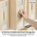 Kitchee Foldable Bed Sheet Storage Box 38x32x12cm Beige - Waterproof, Space-Saving, 4-Pack - SuperSaverAU - view 2