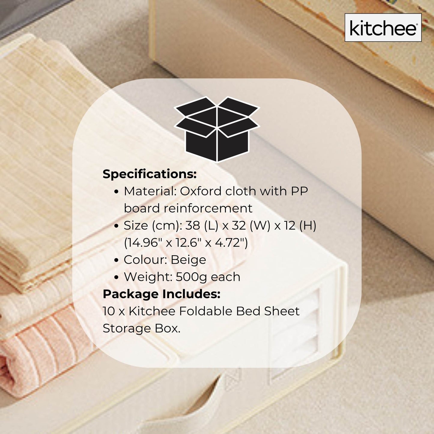 10x Kitchee Foldable Bed Sheet Storage Box – Linen & Closet Organiser Beige