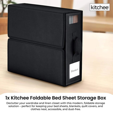 Kitchee Foldable Bed Sheet Storage Box – Black 1 Pack