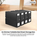 Kitchee Foldable Bed Sheet Storage Boxes – Black 4 Pack