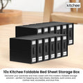 Kitchee 10x Foldable Bed Sheet Storage Box, Black, Waterproof, Space-Saving, 38x32x12 cm - SuperSaverAU - view 2