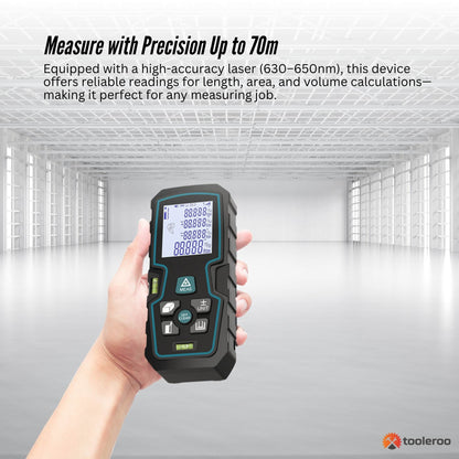 Tooleroo 70m Digital Laser Distance Measurer - LCD Area Volume Meter Tool
