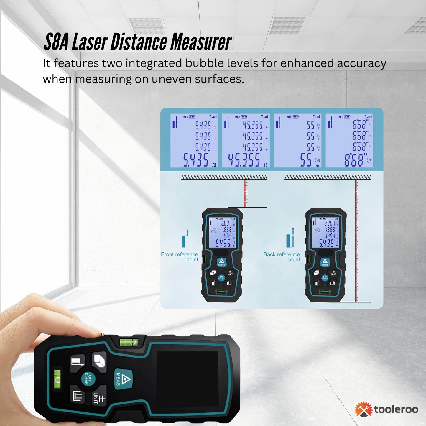 Tooleroo 100m Digital Laser Distance Measurer - LCD Area Volume Meter Tool
