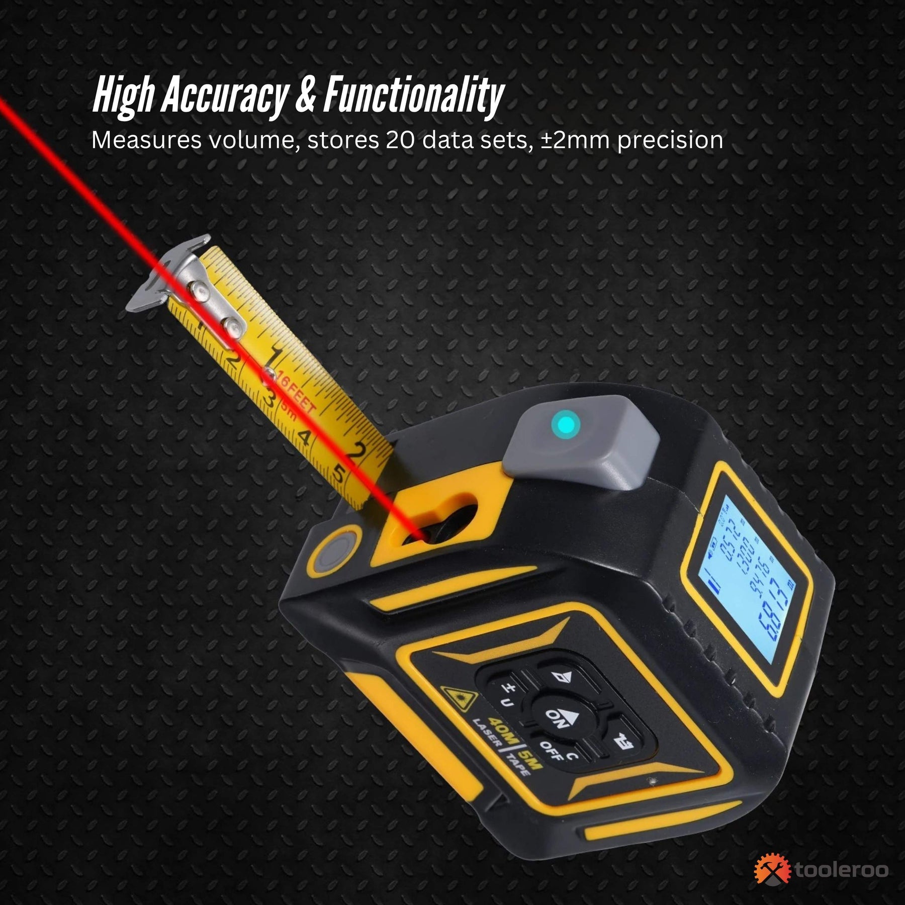 Tooleroo 3-in-1 Digital Laser Tape Measure - 40m Laser & 5m Tape