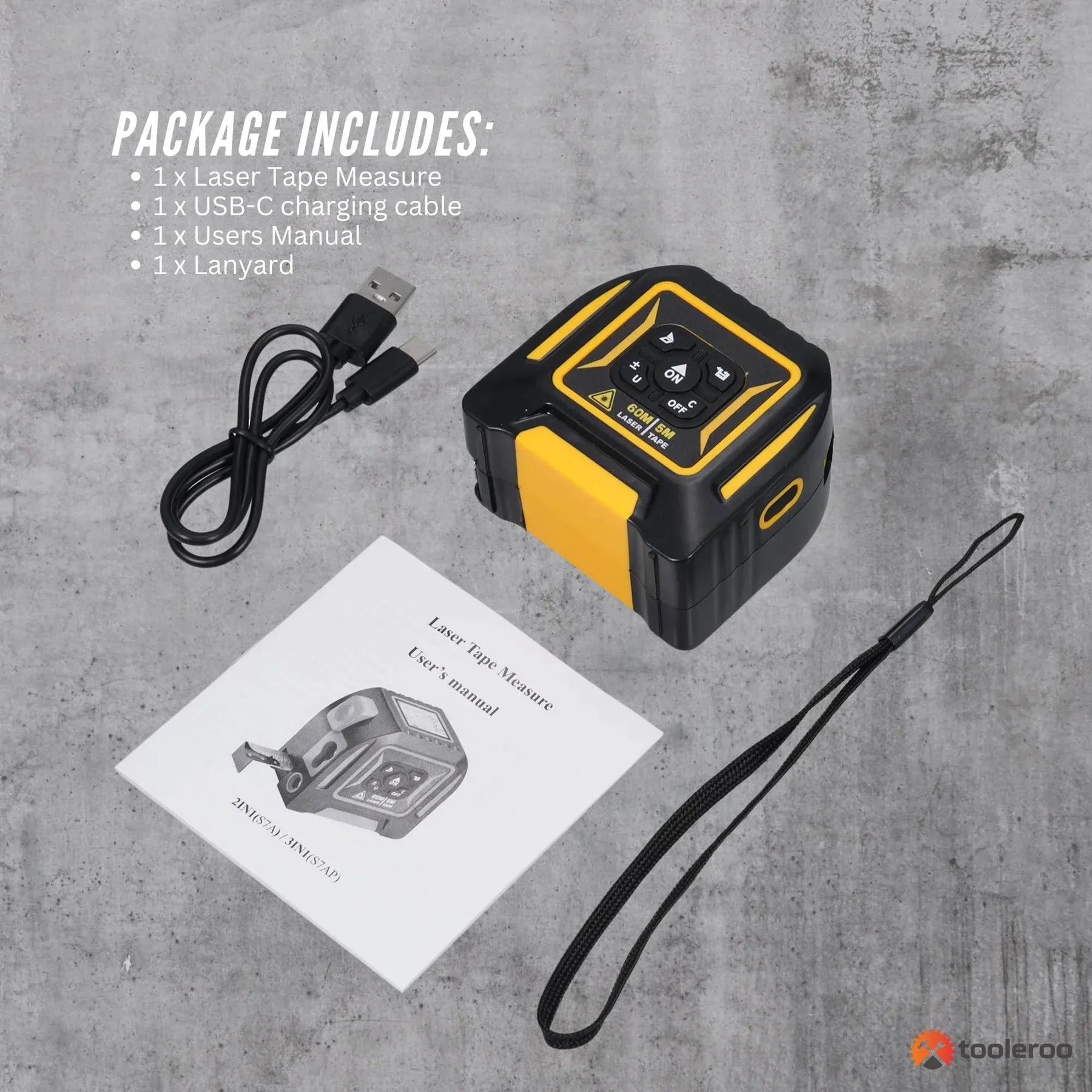 Tooleroo 3-in-1 Digital Laser Tape Measure - 60m Laser & 5m Tape