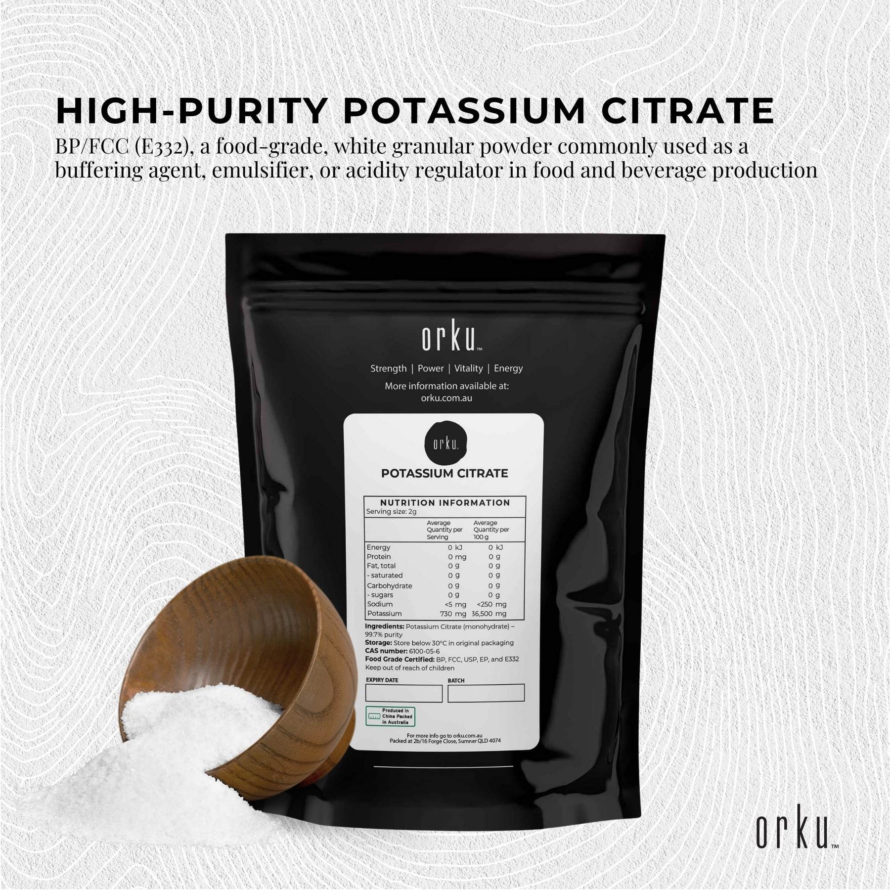 Orku Potassium Citrate 100g - Food Grade Buffering Agent E332