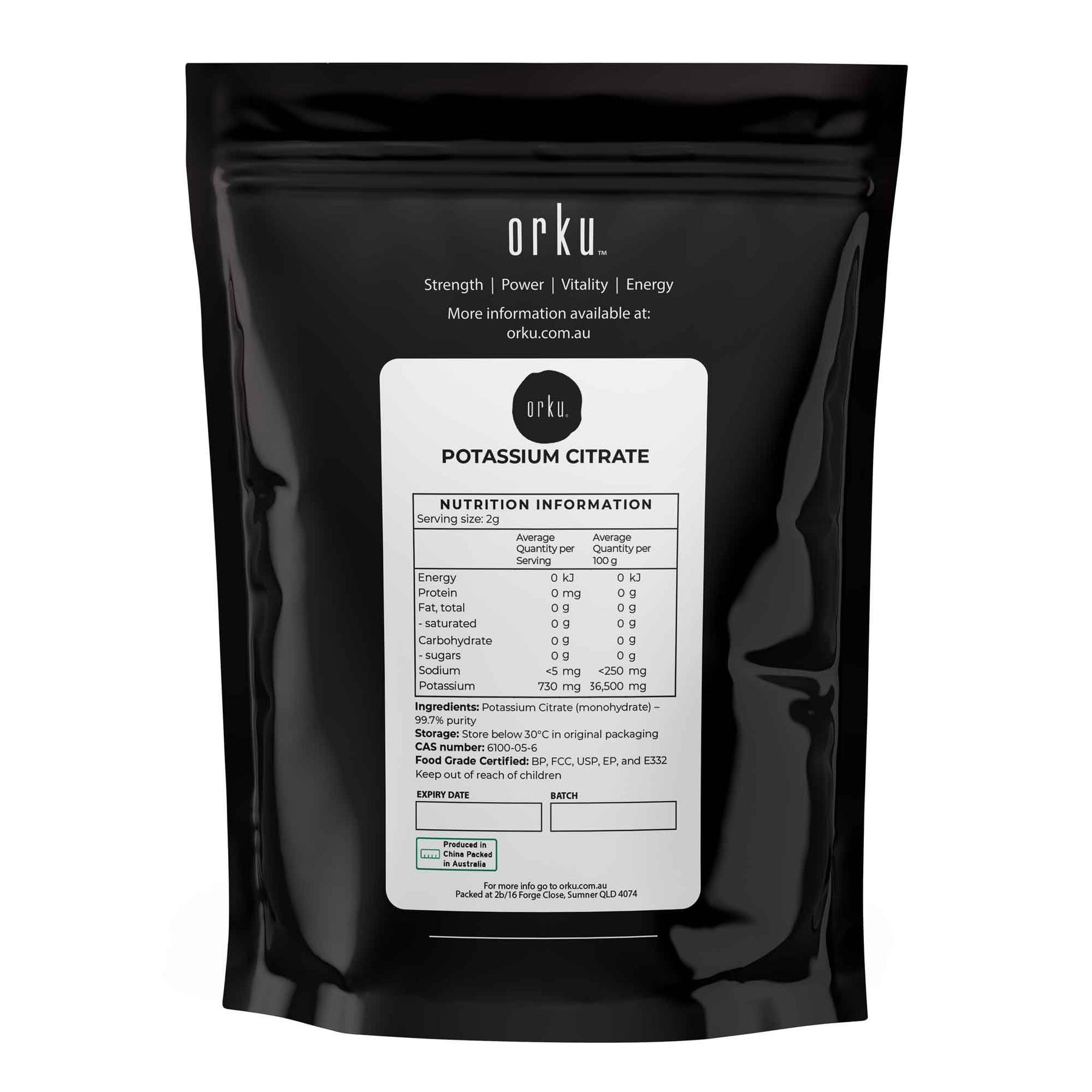 Orku Potassium Citrate 100g - Food Grade Buffering Agent E332