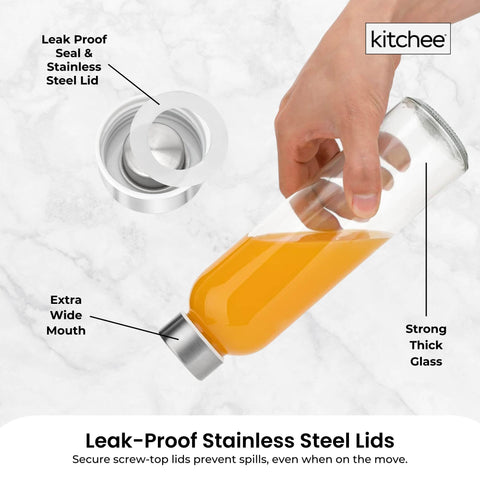 Kitchee Glass Water Bottles – 500ml Set of 6