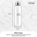 Kitchee Glass Water Bottles – 500ml Set of 6