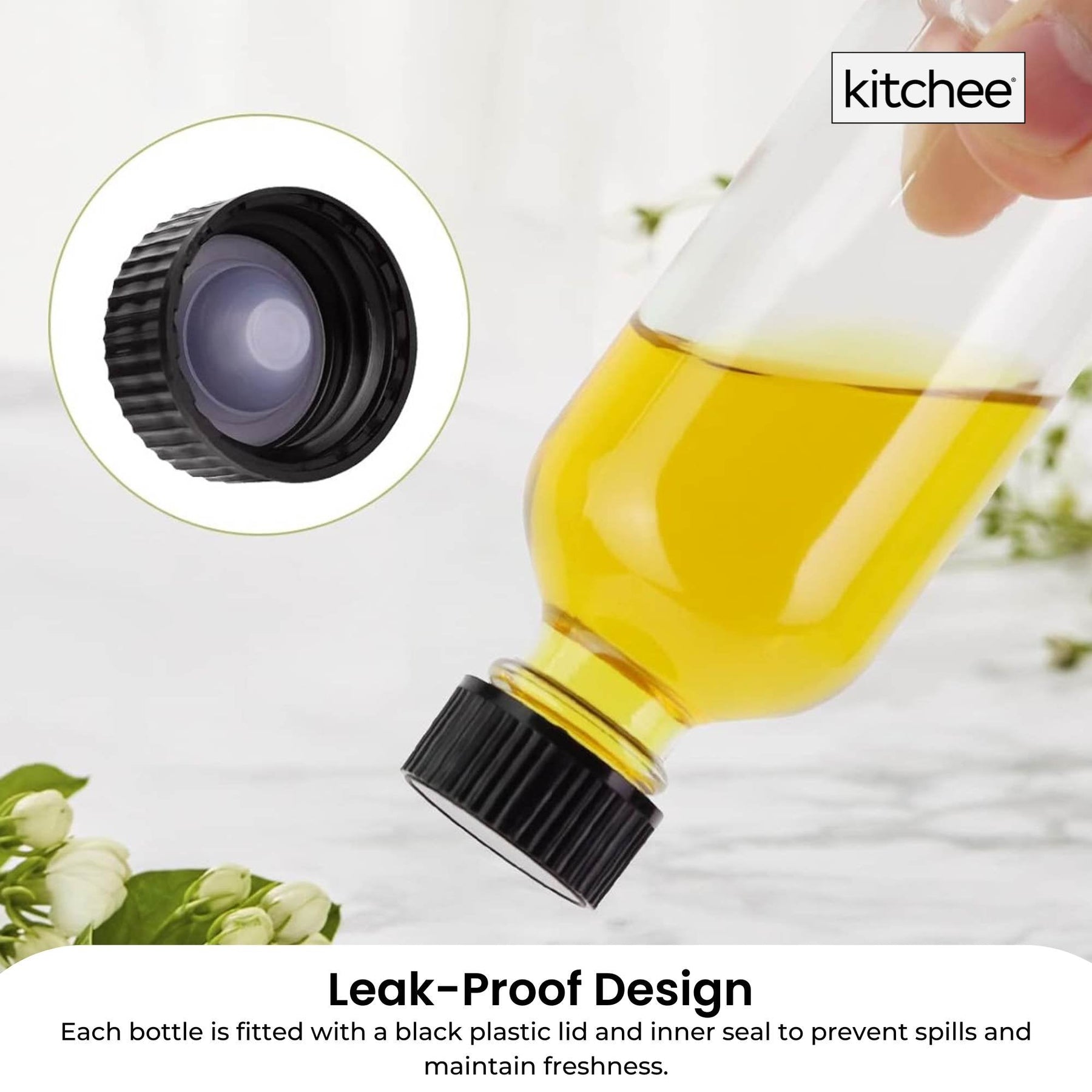 Kitchee 60ml Clear Glass Bottles – 12 Pack with Lids & Accessories
