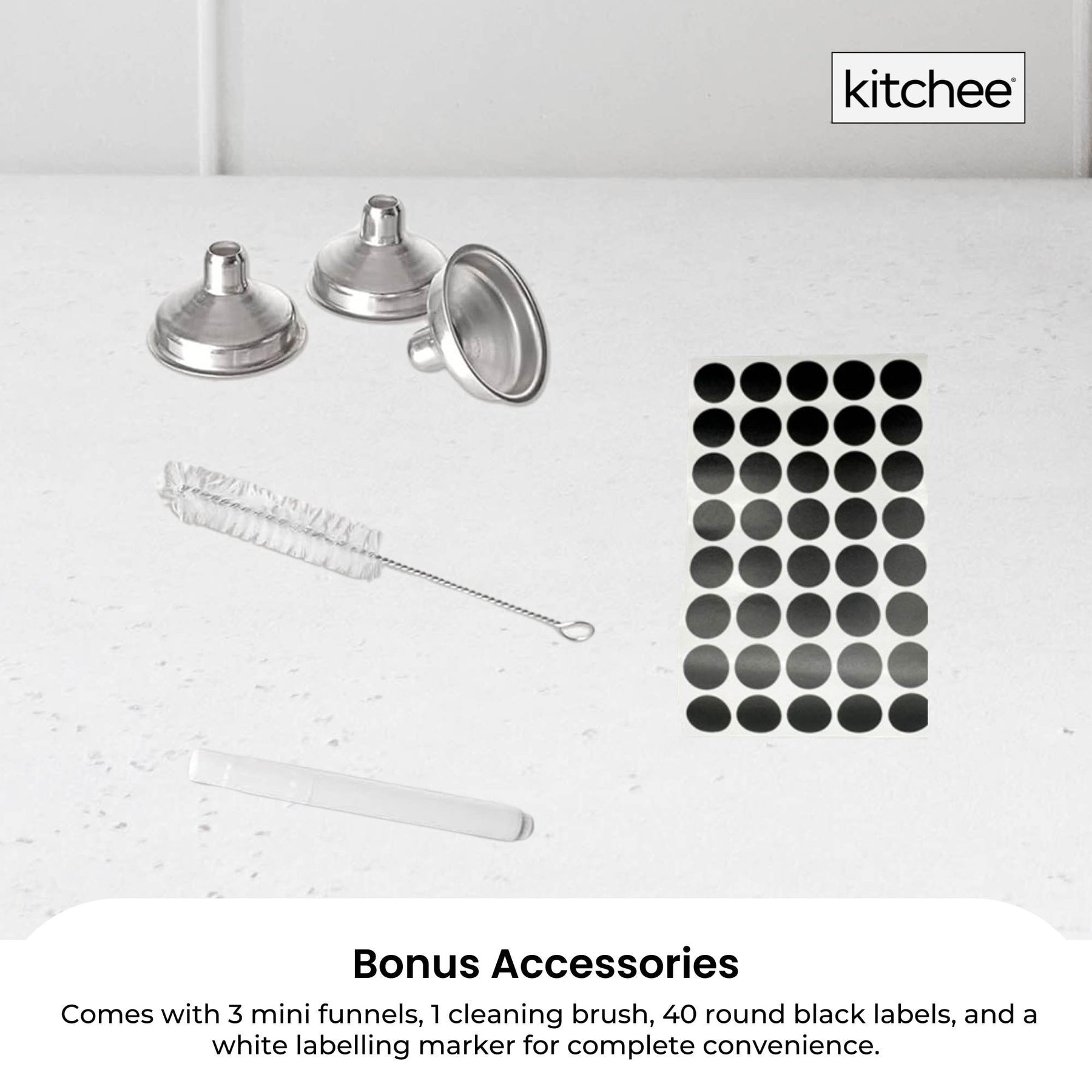 Kitchee 60ml Clear Glass Bottles – 12 Pack with Lids & Accessories